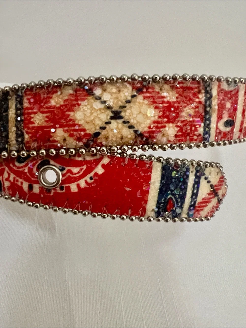 Red Blue Silver Vintage Crystal Slim Belt Western Buckle - Picture 7 of 8